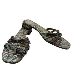 Vince Camuto Metallic Snake Embossed Strappy Slip On Sandals Women's Size 8.5